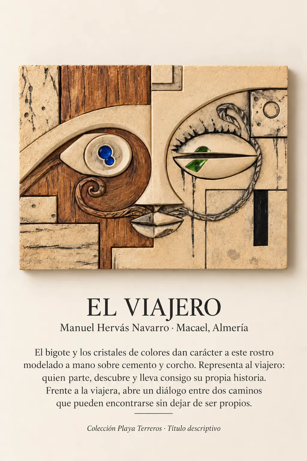 Print of The traveller, a cement and cork face by Manuel Hervás