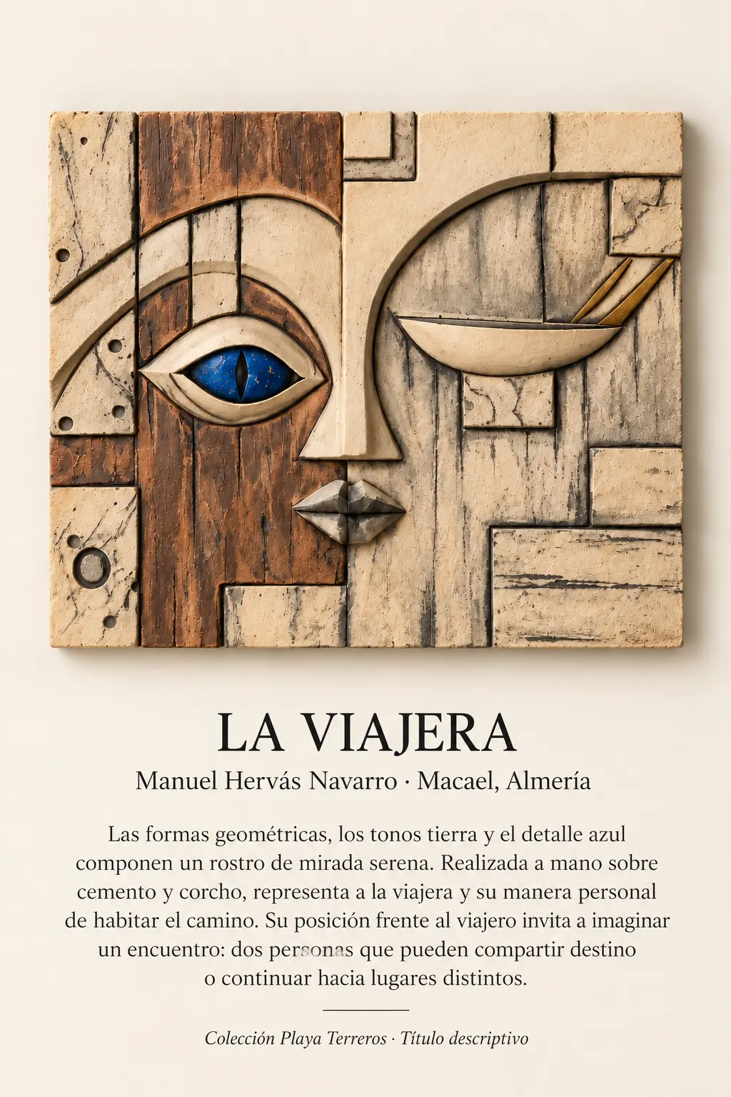 Print of The woman traveller, a cement and cork face by Manuel Hervás
