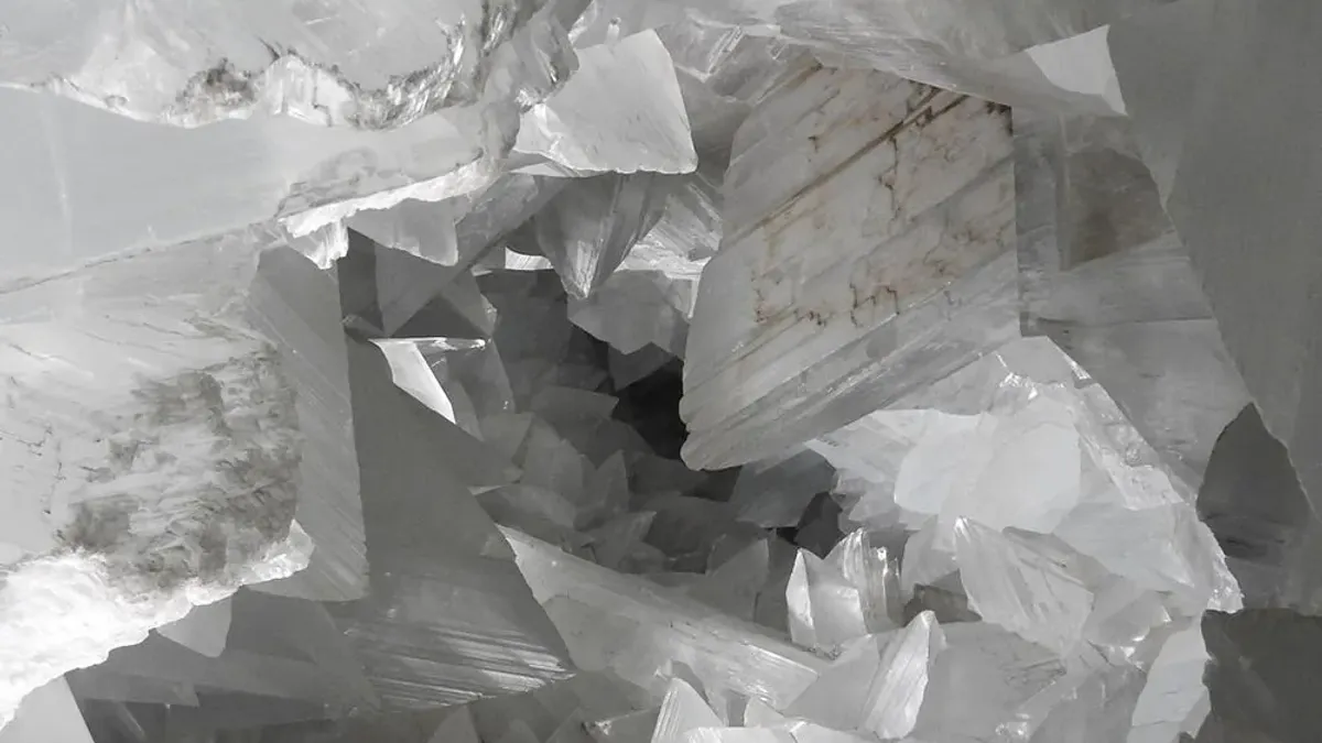 Inside the Pulpí Geode, lined with gypsum crystals